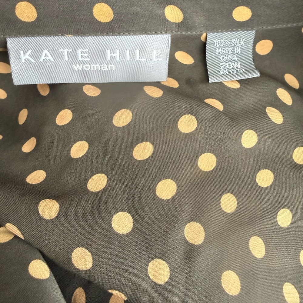 Kate Hill Polka Dot Silk Button-Up Blouse olive green -Tan - Picture 4 of 4